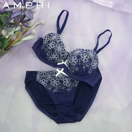 amphi华歌尔旗下日系少女花朵刺绣文胸内裤套装AB0339图片
