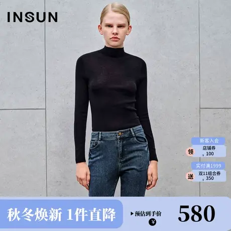 恩裳2023年冬装新款无缝一体美丽诺针织衫打底舒适修身半高领毛衣商品大图