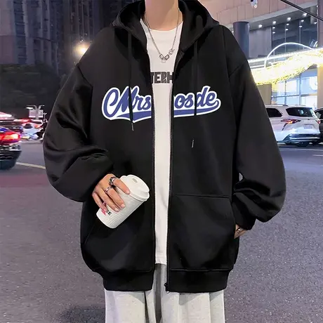 美式潮牌连帽卫衣外套男秋冬季新款oversize宽松休闲重磅帽衫衣服图片