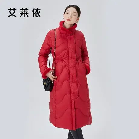 艾莱依立领羽绒服女2023新款收腰时尚长款过膝国风斜门襟冬季外套商品大图