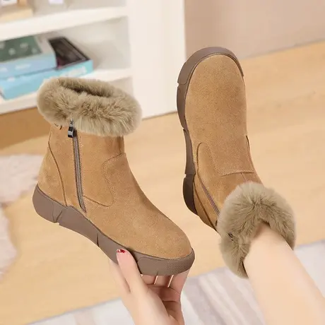 雪地靴女加绒棉鞋洋气短靴女款2023新款冬季大码保暖棉靴兔毛靴图片