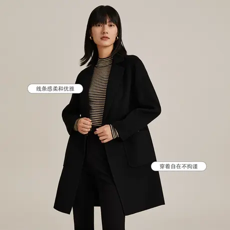 歌莉娅双面呢大衣女冬季新款高级感羊毛中长款翻领外套11CC6N600商品大图