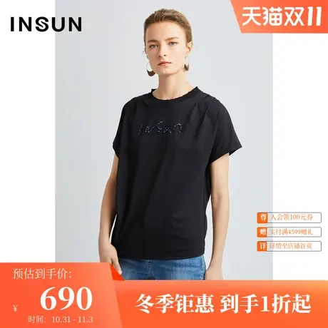 恩裳夏潮流侧抽绳设计休闲时尚钉珠亲肤棉质T恤商品大图