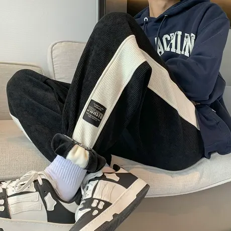 秋冬季加绒加厚休闲长裤子男初中高中学生青少年帅气大童运动卫裤商品大图