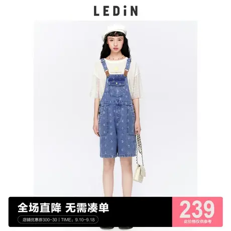 乐町牛仔背带裤女短裤时尚印花宽松韩版潮C1HBC2204图片