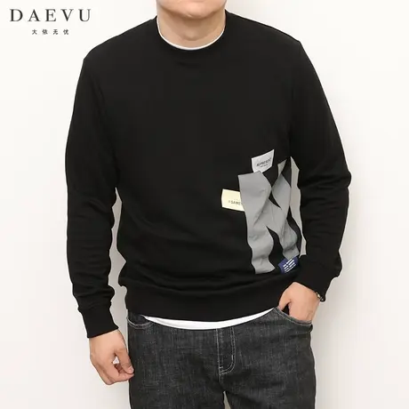 大依无忧春秋新款拼布大号潮胖子加肥加大码男款圆领长袖卫衣商品大图