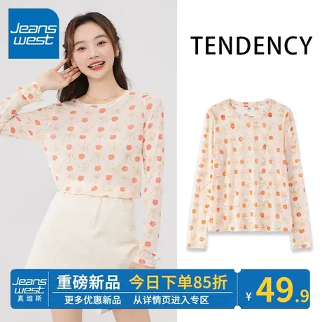 ZR真维斯网纱打底衫女夏2023新款潮流时尚圆领高级感长袖内搭上衣商品大图