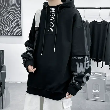 秋冬季青少年加绒加厚连帽卫衣男孩高初中学生帅气上衣服大童男装商品大图