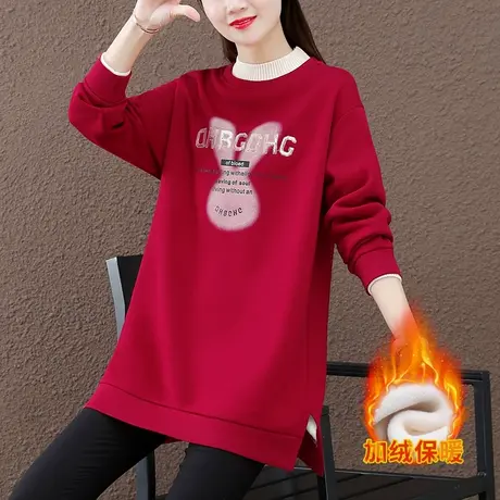 中长款无帽加绒卫衣女秋冬2023年新款时尚半高领加厚上衣百搭外套商品大图
