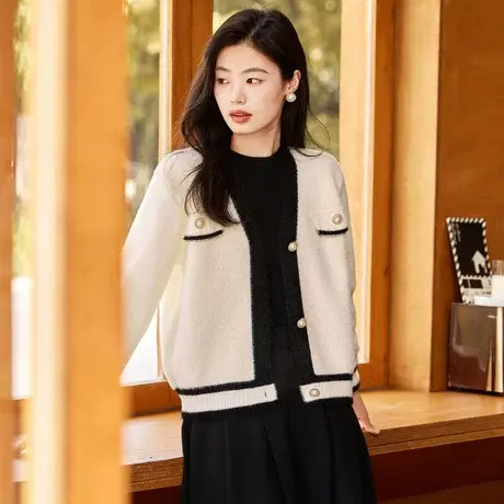 时尚气质毛衣2023年秋季新款女装v领温柔宽松百搭小香风开衫上衣图片