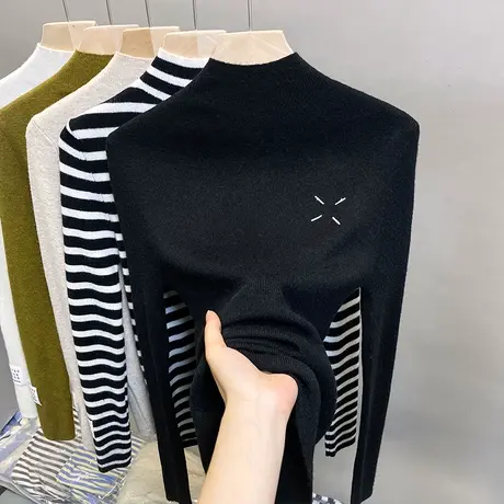 半高领毛衣女打底衫2023秋冬新款韩版套头外穿针织衫内搭保暖上衣商品大图
