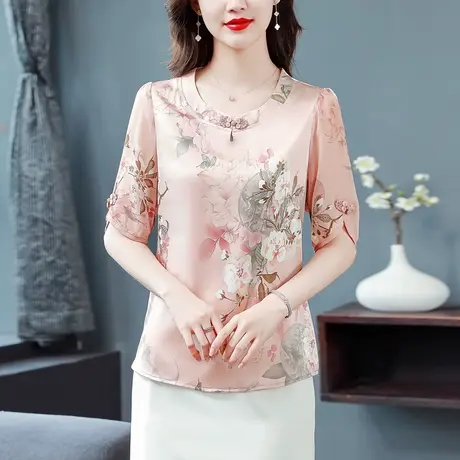 女士短袖衬衫女夏季2023年新款洋气时尚减龄妈妈上衣漂亮好看t恤商品大图