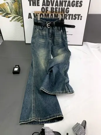 韩版高腰喇叭牛仔裤女2023夏季新款百搭洋气直筒阔腿宽松微喇裤子商品大图