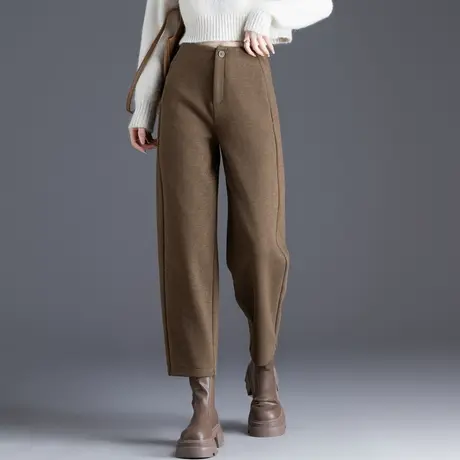 咖色毛呢裤女秋冬2024新款爆款加厚羊毛裤子女裤九分小个子哈伦裤图片