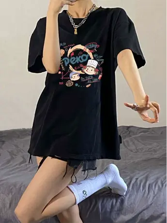 黑色防棉短袖t恤女2023新款夏季小众别致独特设计感宽松显瘦上衣图片