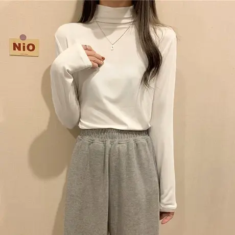 德绒打底衫女内搭加厚保暖秋冬季修身长袖t恤半高领上衣外穿秋衣商品大图