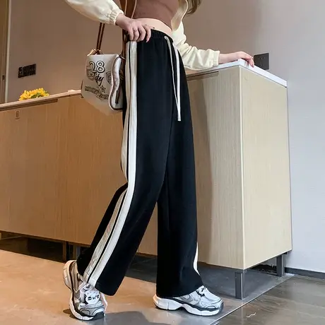 高腰韩版阔腿休闲裤女2023秋季新款宽松显瘦百搭抽绳运动长裤潮商品大图