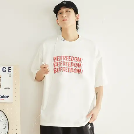 美式复古白色纯棉T恤男短袖重磅男士衣服男款宽松男生青少年体恤图片