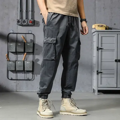时尚潮流男士休闲工装裤美式多口袋宽松直筒复古夏季长裤束脚男裤商品大图