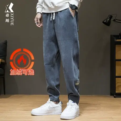 春季新款雪尼尔运动卫裤男宽松大码潮流裤子春秋加绒束脚休闲长裤商品大图