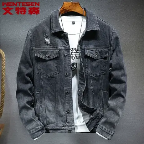 2023秋季新款夹克男宽松百搭青年韩版潮流破洞牛仔外套男士上衣服商品大图