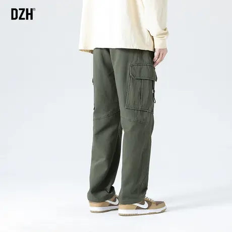 男士军绿色裤子男直筒秋季宽松休闲裤2023年新款纯棉工装裤直筒裤商品大图