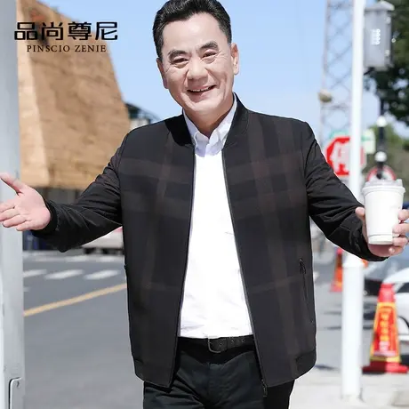 男士外套中老年爸爸装春秋季设计感格纹棒球服休闲夹克2023年新款商品大图