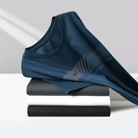 夏季针织短袖t恤男士宽松圆领半袖体恤中年冰丝透气字母汗衫上衣商品大图