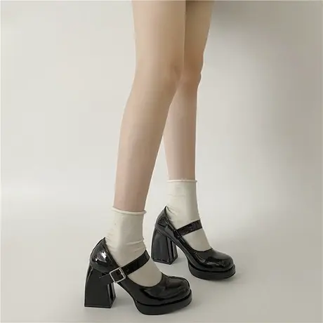 法式玛丽珍鞋女2024新款夏春方头超高跟复古jk小皮鞋漆皮粗跟单鞋商品大图