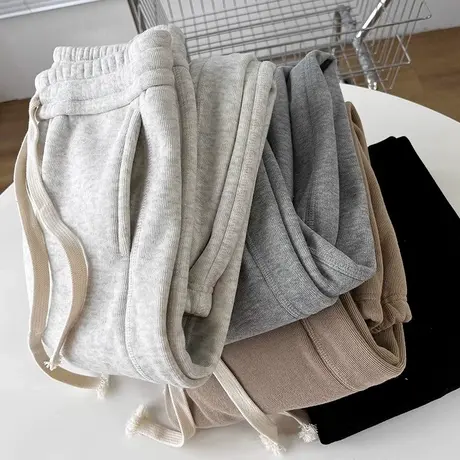 休闲裤女秋冬季高腰宽松百搭加绒加厚长裤韩版时尚运动束脚卫裤潮商品大图