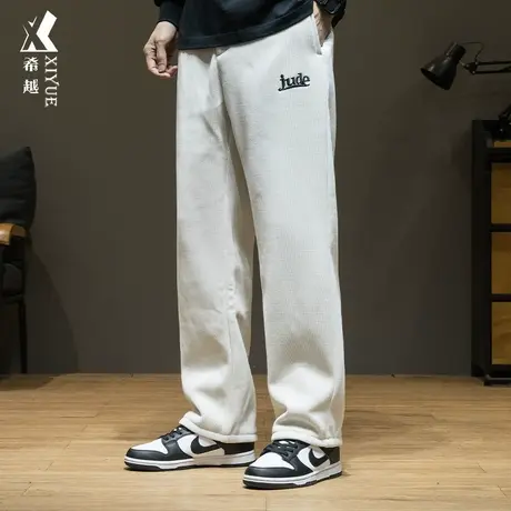 希越石墨烯抗静电奥粒绒冬季男士休闲直筒裤加绒加厚百搭保暖长裤商品大图