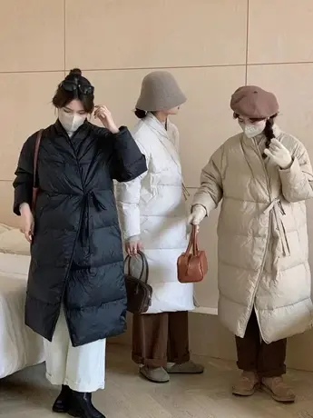 冬季白鸭绒羽绒服女中长款韩系穿搭慵懒过膝宽松大码加厚羽绒外套图片