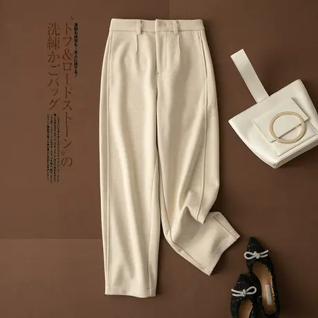 享永子【一片式剪裁设计】加厚羊毛绒感西装裤高腰显瘦萝卜休闲裤商品大图