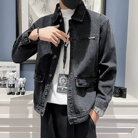 2023秋季男士夹克工装宽松牛仔潮流休闲高级感外套上衣潮牌牛仔衣商品大图