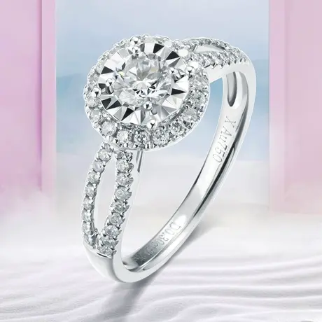 珂兰 白18K金钻石戒指钻戒50分车花豪群镶交叉圆形结婚求婚戒指女图片
