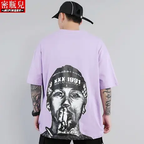 密瓶儿短袖男ins潮夏季百搭欧美男士宽松大码美潮t恤休闲上衣男图片