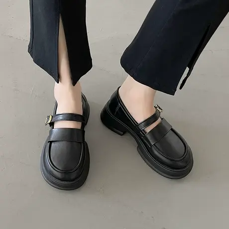 黑色日系学院风厚底小皮鞋女2024春季新款法式玛丽珍鞋子女鞋单鞋图片