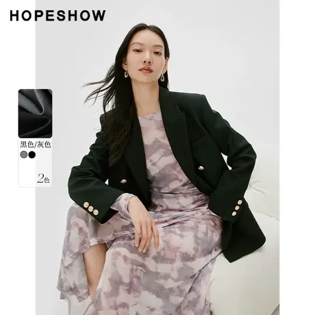 红袖双排扣枪驳领西装外套女hopeshow2024春新款垫肩帅气西服上衣商品大图