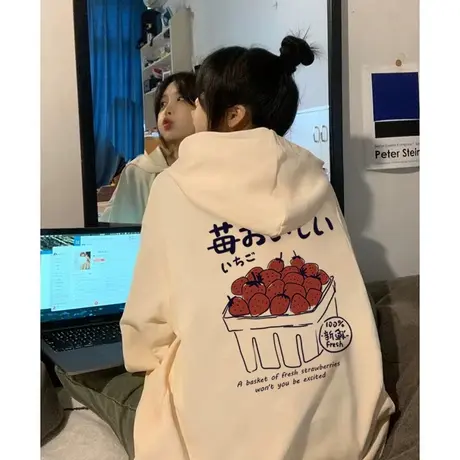 oversize奶糯风连帽卫衣女ins潮牌秋冬季加绒加厚宽松艺术生外套商品大图