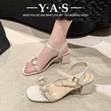 时装凉鞋女款2024新款夏季气质小香风粗跟露趾时尚百搭温柔高跟鞋商品大图