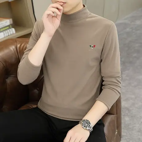 德绒男士半高领长袖T恤衫双面绒打底衫修身潮流秋冬保暖内衣上衣图片