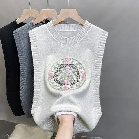 2024年春季新款背心女设计感小众针织圆领马甲女百搭无袖毛衣女潮商品大图