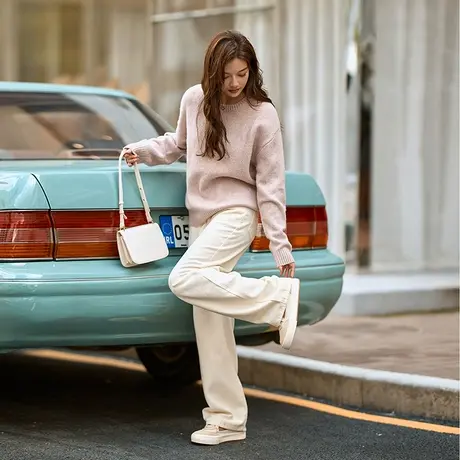 【简约宽松长袖针织衫】23年秋装新款圆领宽松显瘦长袖针织衫女商品大图