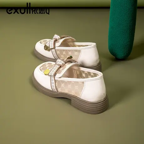 依思q单鞋女厚底2024年春季新款网鞋薄款网纱透气乐福鞋白色女鞋图片