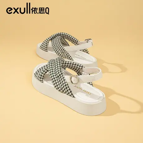 依思q平底凉鞋女款2024年新款夏季厚底交叉带小香风夏季鞋配裙子商品大图