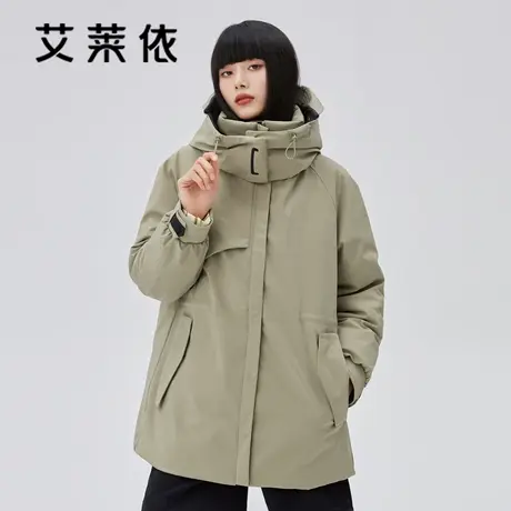 艾莱依户外鹅绒羽绒服女设计感保暖中长款2022年新款冬季连帽外套商品大图
