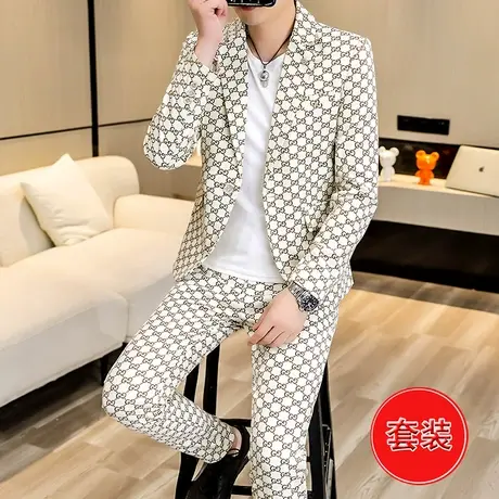 秋季潮牌痞帅西服外套男士韩版个性夜店高级设计感修身小西装套装商品大图