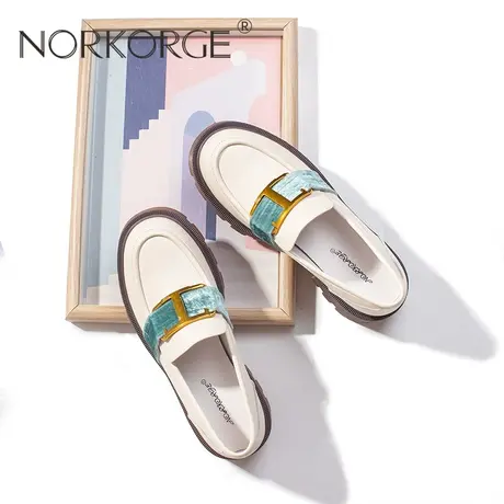 原创新款手工复古百搭米白色乐福鞋女鞋真皮厚底防滑JK小皮鞋单鞋图片