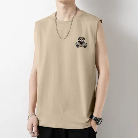 纯棉背心男潮小熊无袖t恤夏季外穿篮球跨栏汗衫宽松健身运动坎肩商品大图