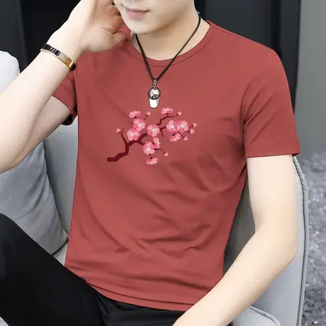 莫代尔短袖t恤男圆领上衣服潮流冰丝速干凉感夏季半袖打底衫体恤商品大图